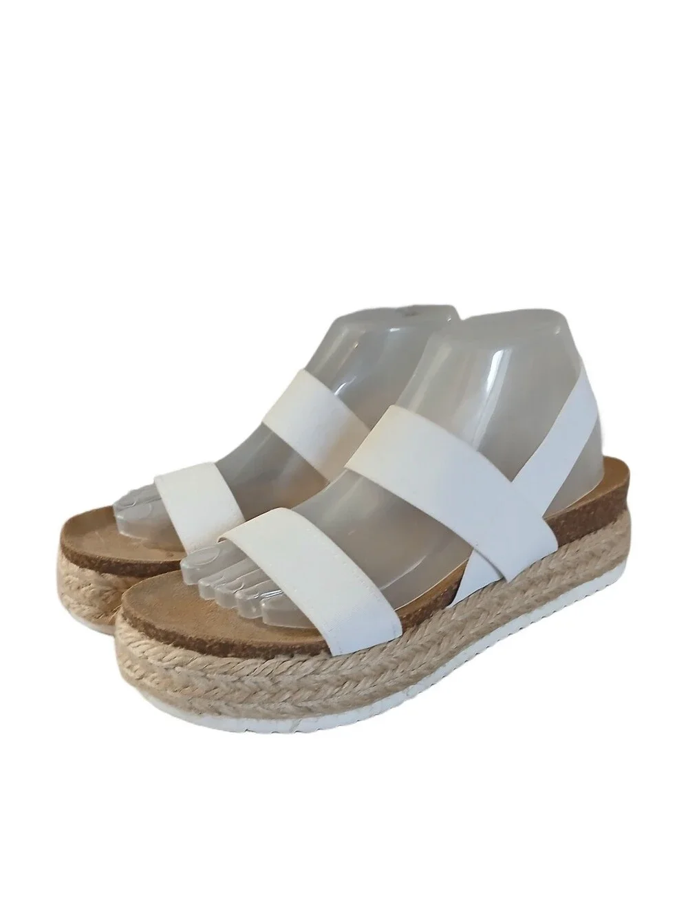 Steve Madden White Espadrille Platform Sandals Size 8.5